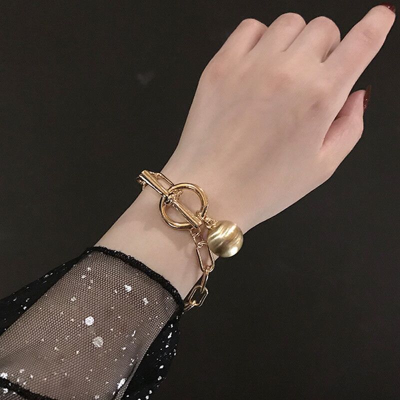 European and American Cross-Border Hot-Selling Ot Hoop Necklace Women's Metal Ball Pendant Thick Chain Necklace Bracelet Hip-Hop Clavicle Accessories