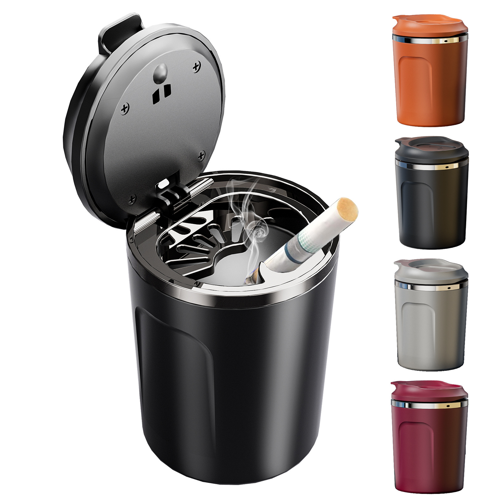 Cross-Border Amazon Multifunctional Car Ashtray with Lid, Four Colors to Choose From, Non-Falling Ashtray, Car Ashtray Wholesale
