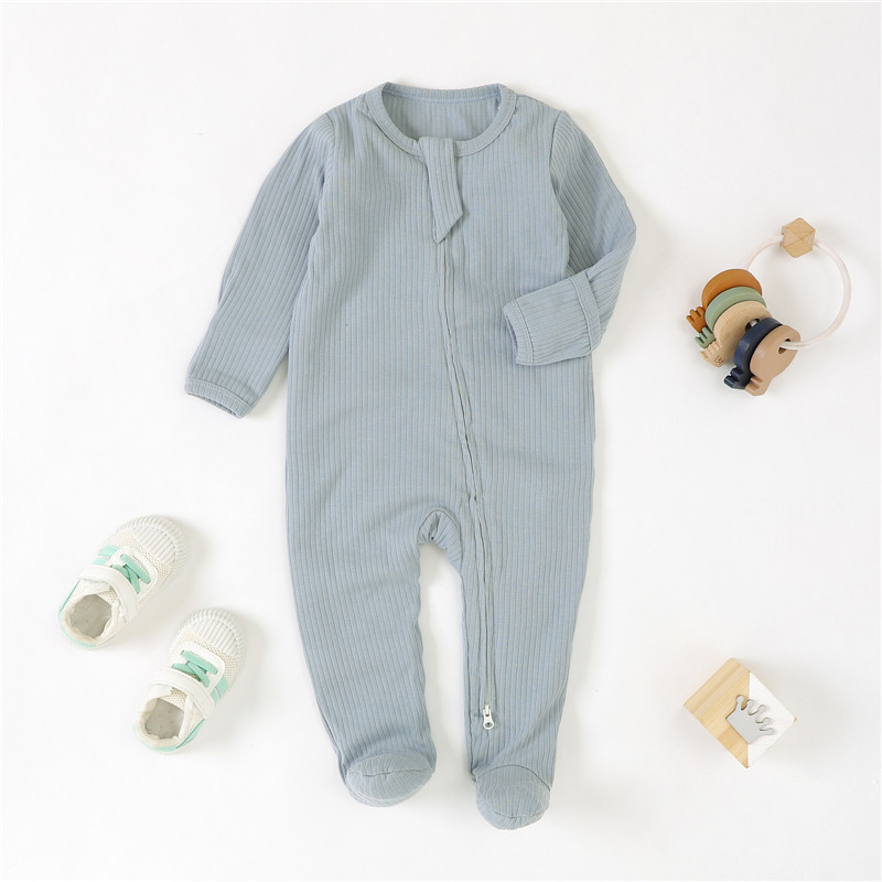 Foreign Trade Baby Jumpsuit Pit Strip Cloth Crawling Suit Knitted Harem Organic Cotton Baby Crawling Suit Foot-Covering Baby Jumpsuit