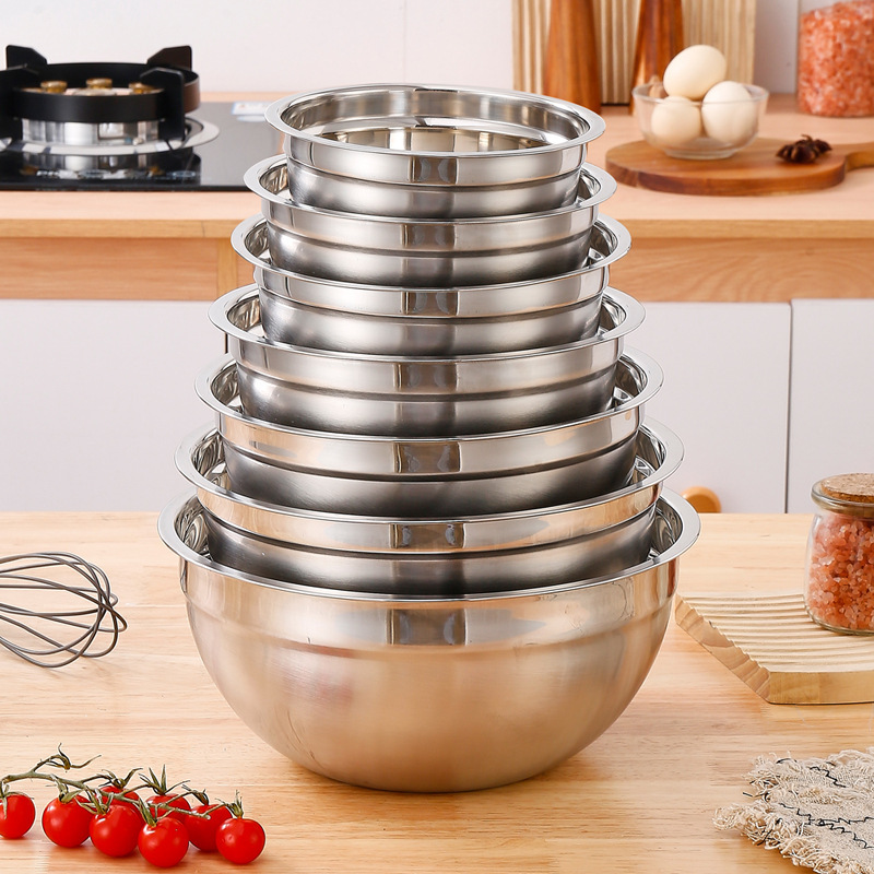 Thickened Stainless Steel Egg Basin Mixed Salah Basin with Lid and Basin Kitchen Baking Cooking Basin Multifunctional Fruit Basin