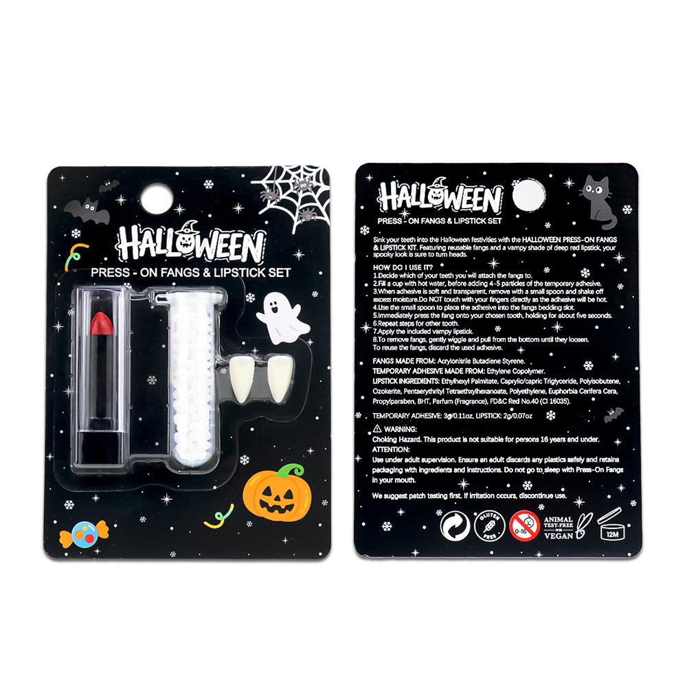 Горячая распродажа, набор помады и зубных протезов, вампирский макияж, сценический макияж, украшение на Хэллоуин, праздничный макияж