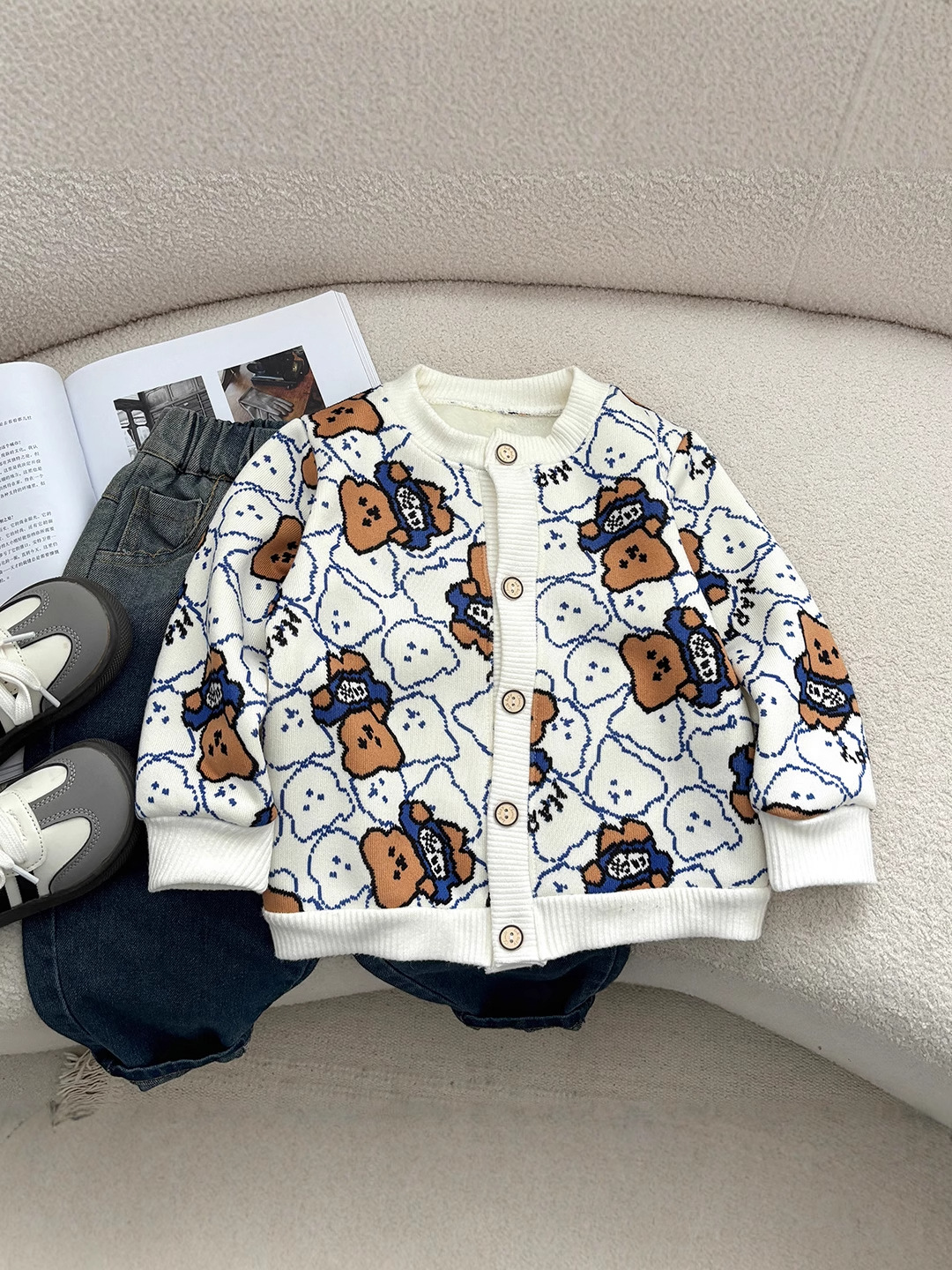 Cross-Border 2025 Kidsren's Velvet Jacket Autumn and Winter New Boys' Sweater Velvet Long-Sleeved Clothes Girls' Warm Kidsren's Clothing