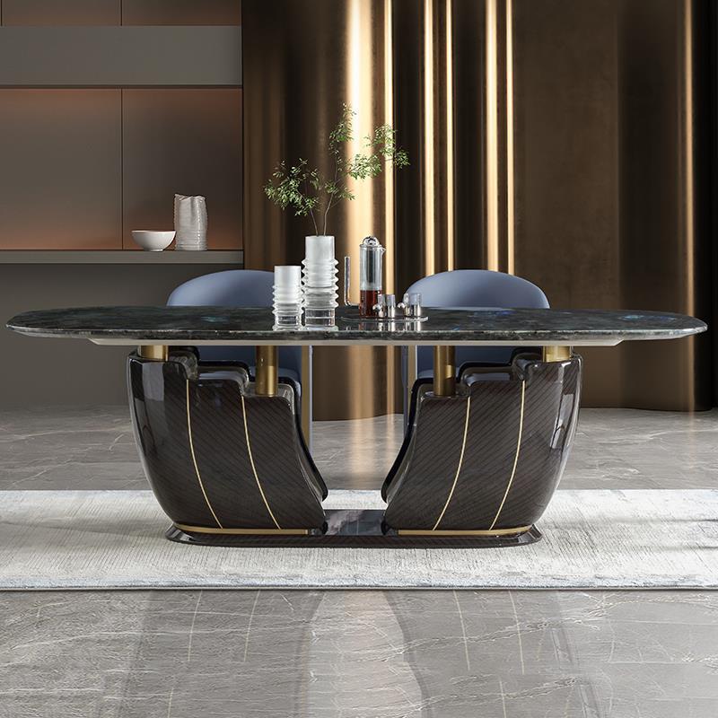 Modern Large Flat Model Room Modern Italian Light Luxury Natural Blue Jade Marble Oval High-End Dining Table