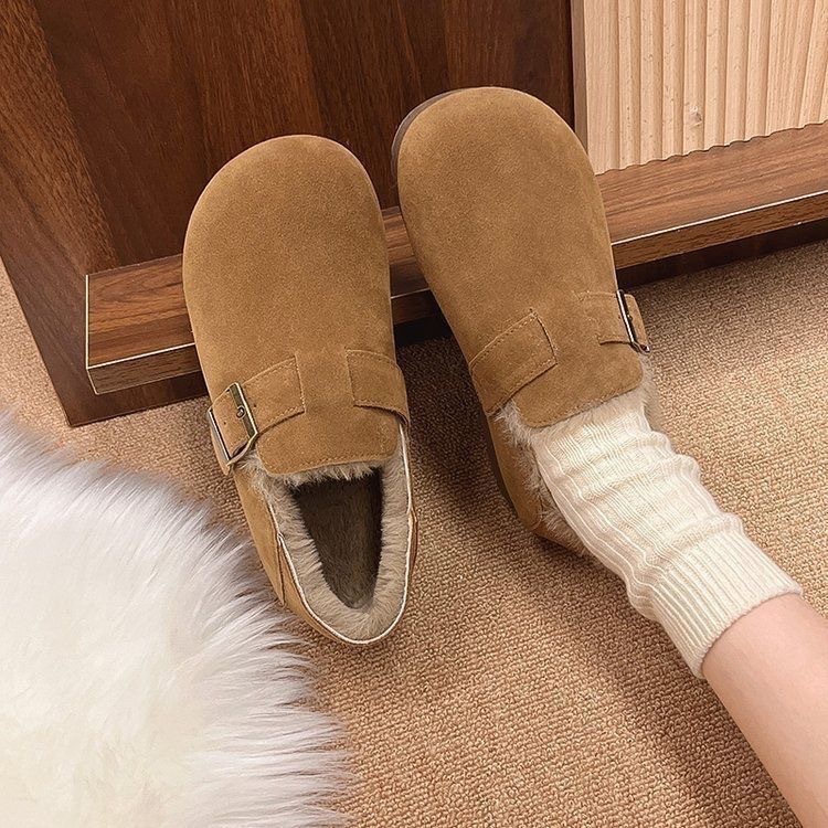 All-Inclusive Warm and Velvet Birkenstock Shoes for Women 2025 Winter New Versatile Thick-Soled Bean Shoes Casual Slip-On Cotton Shoes