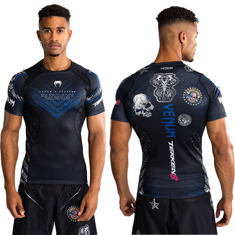 New VENUM High Stretch Fighting Training Fitness Tight Short Sleeve MMA Jiu-Jitsu Quick Dry Compression Tight