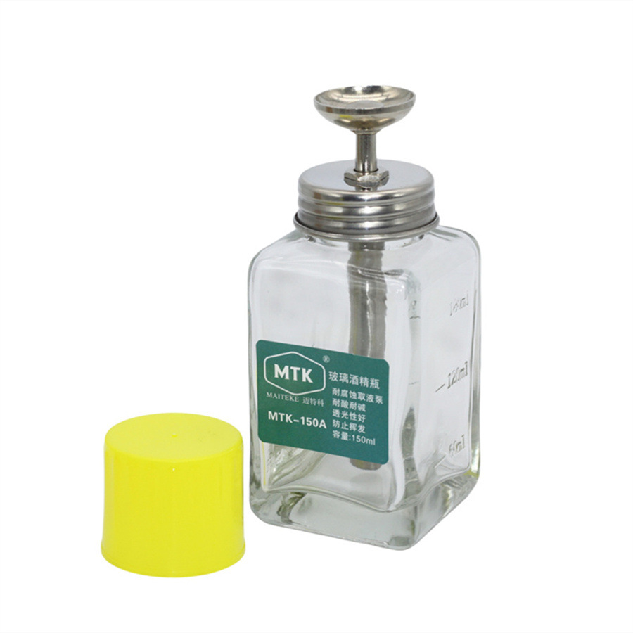 Press-Type Glass Alcohol Bottle Thickened Copper Core Transparent Industrial Anti-Static Alcohol Bottle Manicure Press Bottle Wholesale