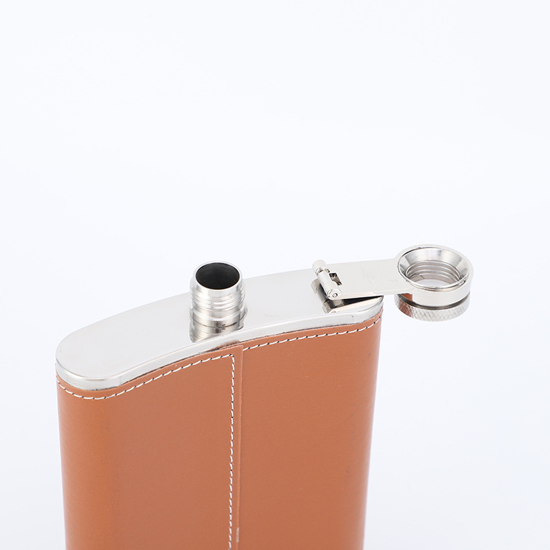 8oz Orange Leather Stainless Steel Metal European and American Russian Export Outdoor Portable English Letter Wine Bottle