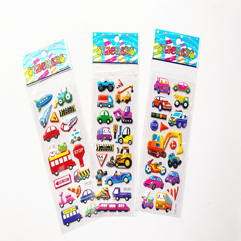 New Hydraulic Concave and Convex Car Series Stickers Cute Dress-Up Stereo Cartoon Foam Stickers for Boys and Girls Reward Stickers