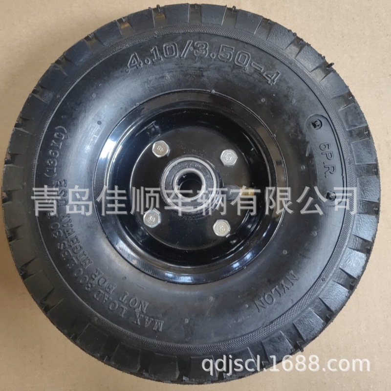 10-Inch Two-Wheel Trolley Cargo Warehouse Caster Thickeneded 4.10/3.50-4 Square Flower Wear-Resistant Black Pneumatic Wheel