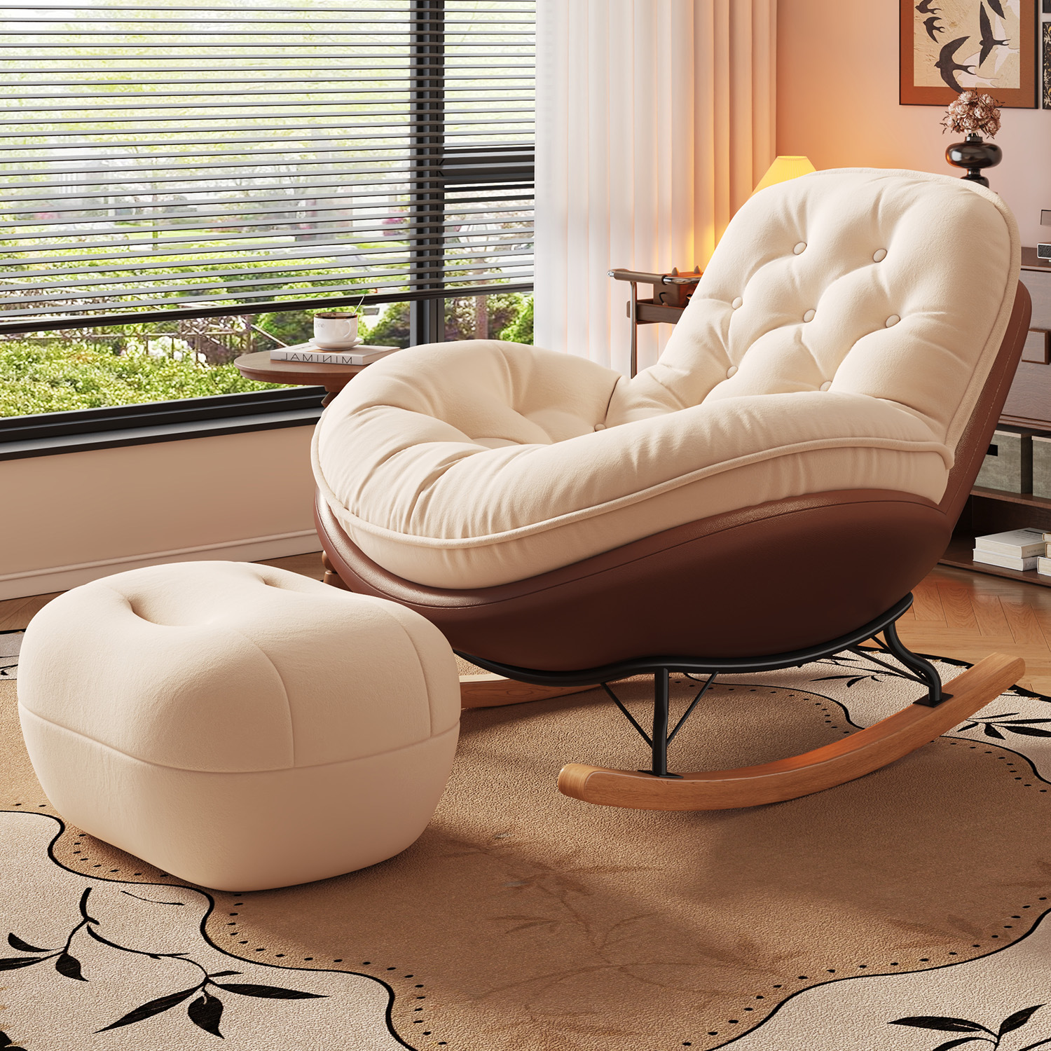 Penguin Rocking Chair, Lazy Sofa, Balcony Home Nap, Leisure Lounge Chair, Living Room Bedroom Eggshell Rocking Chair