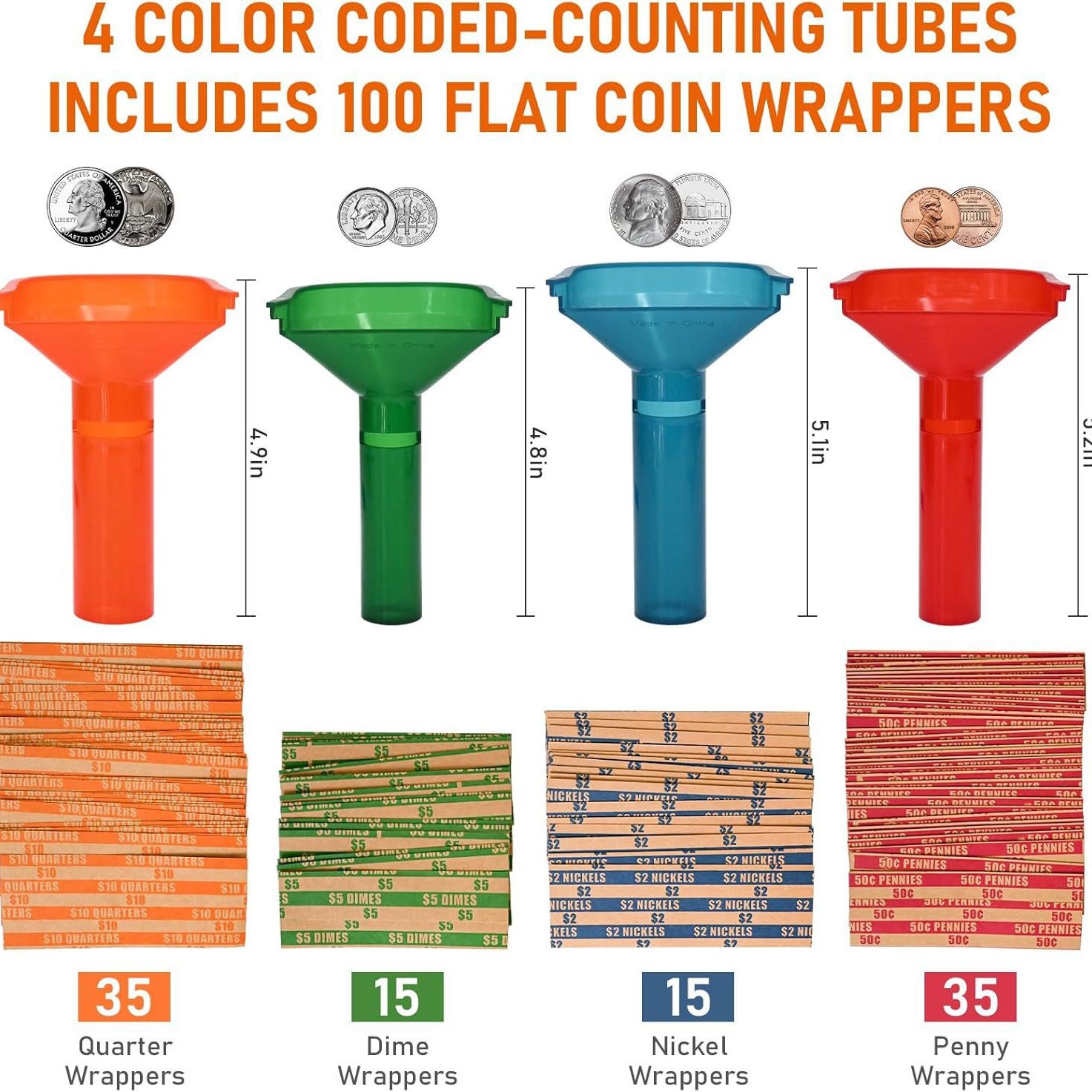 Coin Wrappers Funnel Shape Coin Counting Tube for Dollar Coin Nickel Coin Sieve Tray