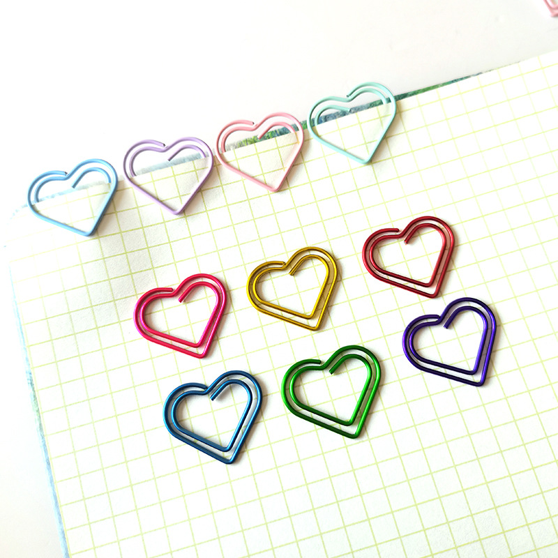 10 Color Color Love Metal Heart-Shaped Pin Cute Special-Shaped Office Pin Bookbinding Stationery Bookmark