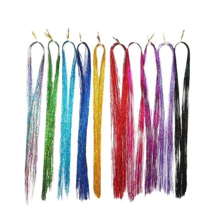 Cross-border laser hair piece Europe and the United States color shiny gold and silver laser wig colorful silk hair gold 16 color spot