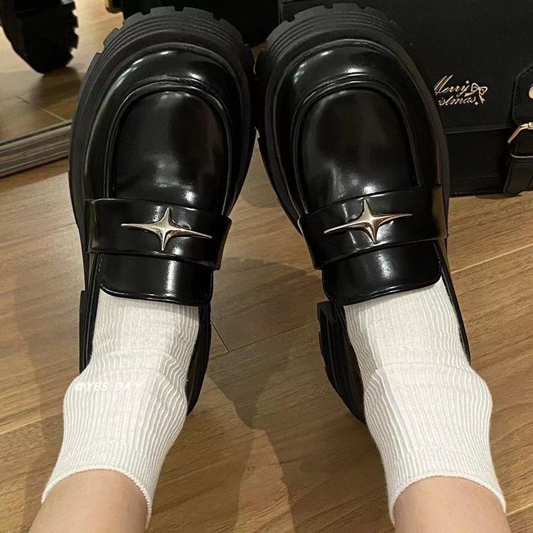 British Small Leather Shoes for Women 2025 New Thick-Soled Platform Black Shiny Leather Versatile Skirt Jk Slip-On Loafers
