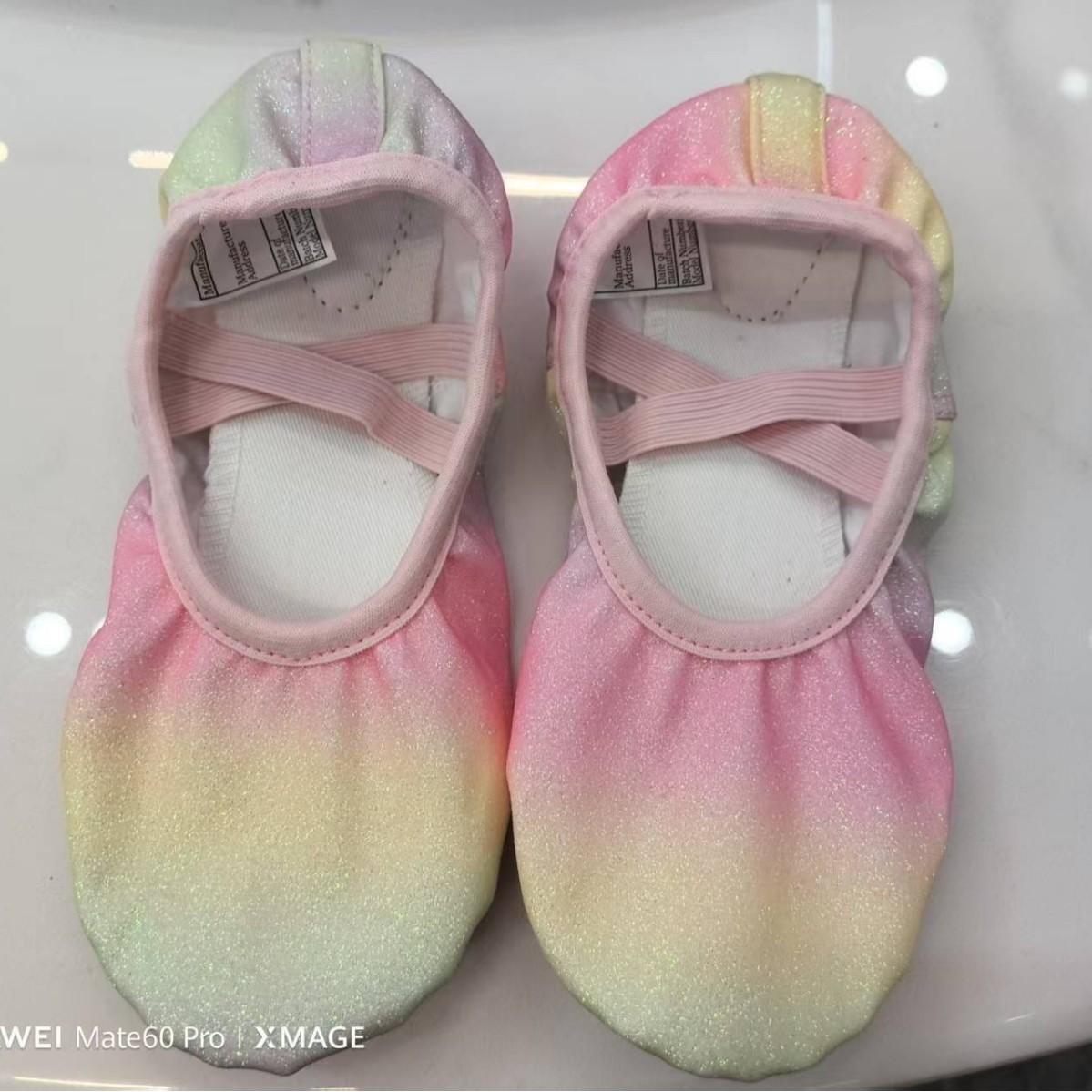 Cross-Border Rainbow Gradient Dance Shoes, Soft-Soled Practice Cat Claw Shoes, Glitter Lace-Free Children's Dance Ballet Shoes