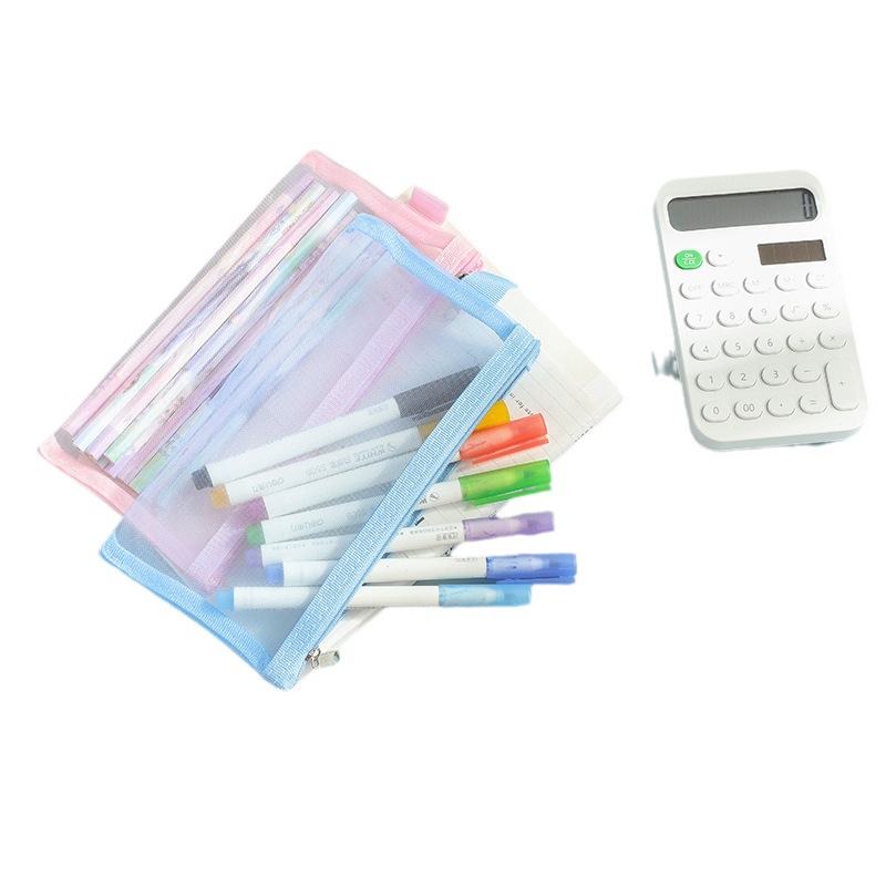Student large capacity pencil case zipper simple transparent mesh storage bag stationery bag portable exam pencil case coin bag
