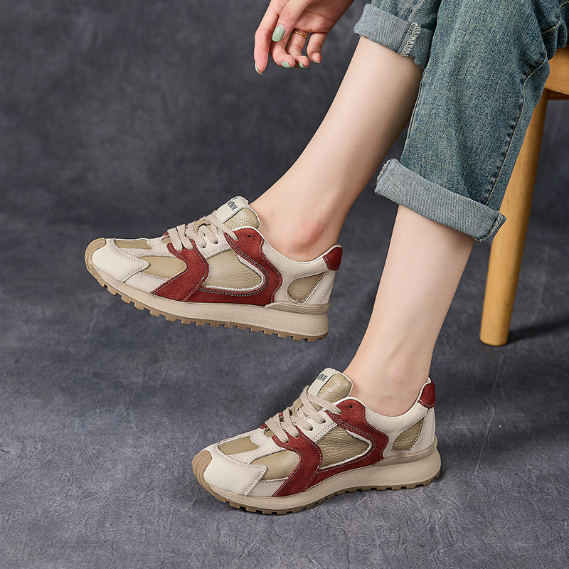 Shuwu низкие туфли из натуральной кожи с цветным блоком, осень-зима 2025, женские спортивные кроссовки с утеплителем и шнуровкой