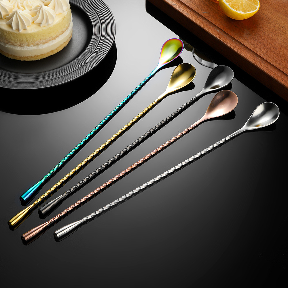 Tianlin 304 Stainless Steel Bar Spoon Cocktail Mixing Stick Milk Tea Long Handle Stick Spoon Mixing Long Bar Coffee