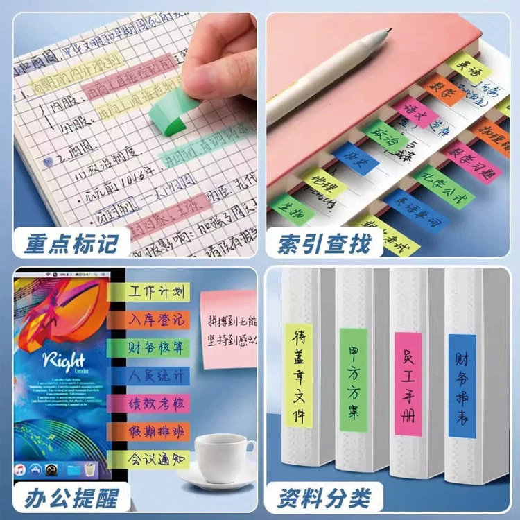 Cross-Border Custom-Made Fluorescent Classification Pet Index Notice Stickers Color Strips 5 Colors N Times Sticky Notes Strong Sticky Notes