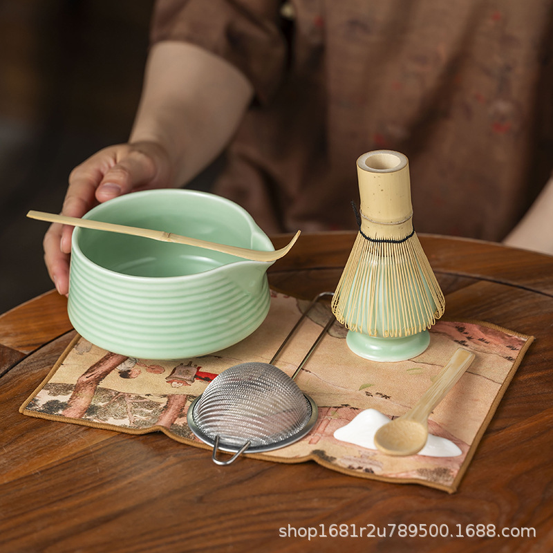 Japanese Matcha Tea Set Kit with Chasen (Bamboo Whisk), Song Dynasty Tea Ceremony Tools, Three-Piece Set, Bamboo Tea Whisk, Cross-Border Hot Sale