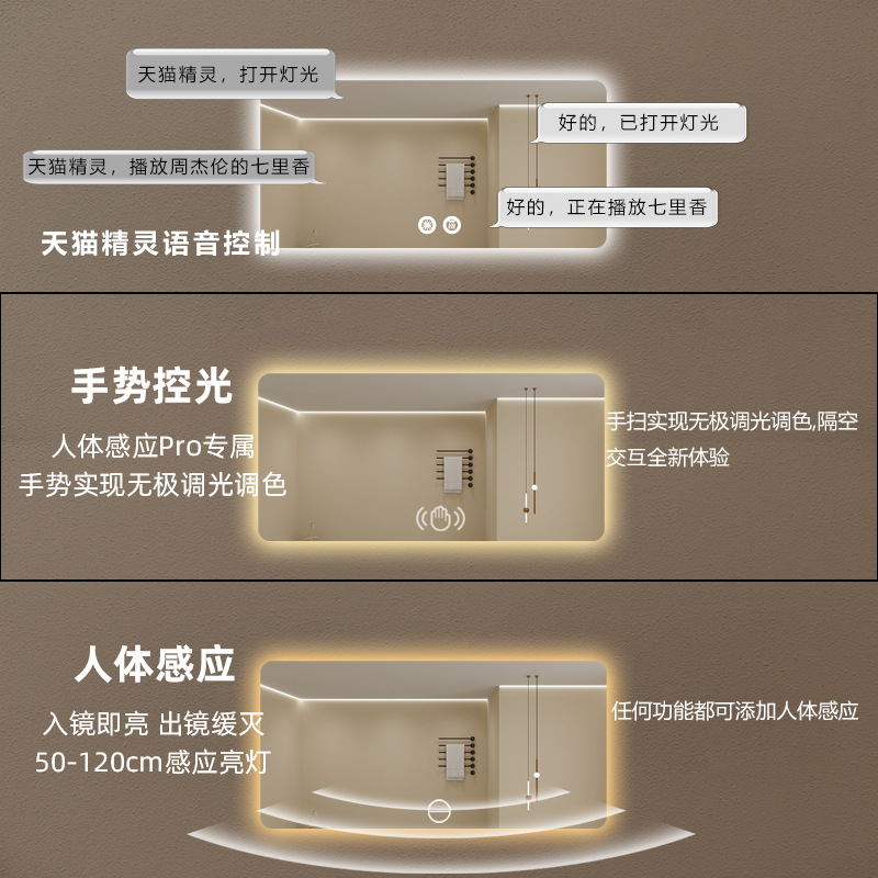 Bathroom Mirror Led Anti-Fog Touch with Light Smart Bathroom Mirror Toilet Wall Hanging Hotel Washbasin Bathroom Mirror