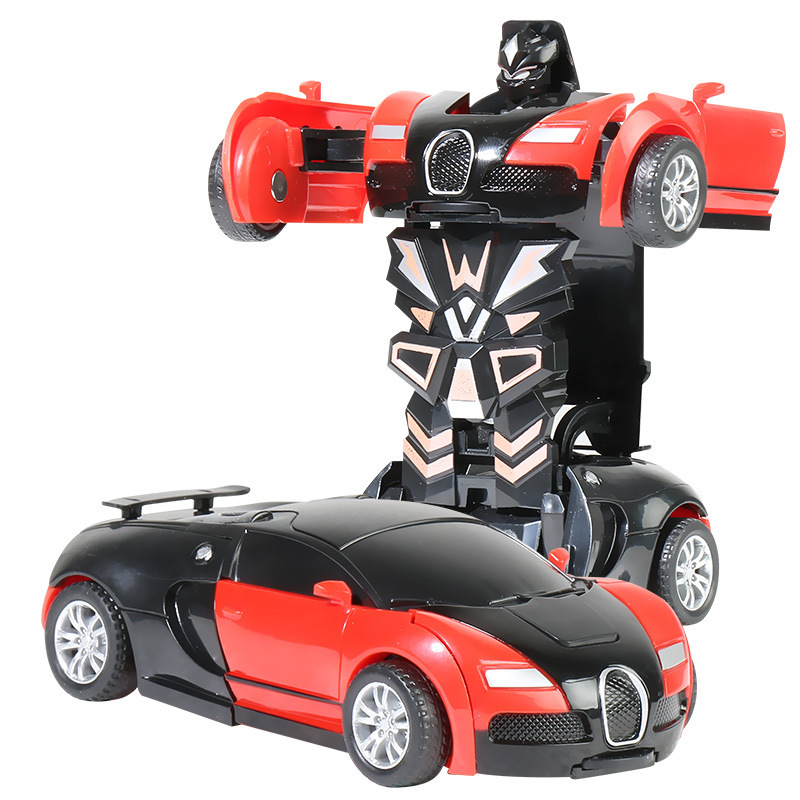 Factory Direct Sales One-Click Transforming Robot Impact Model Car Pull-Back Bugatti Transforms into a Boy Toy