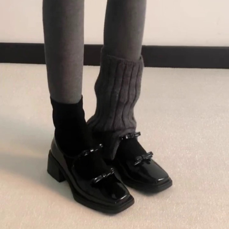 Sheepskin Version ~ Small Fragrant Bow Elastic Slim Boots 2025 Versatile Square Toe Thick Heel Back Zipper Slimming Look Socks Boots