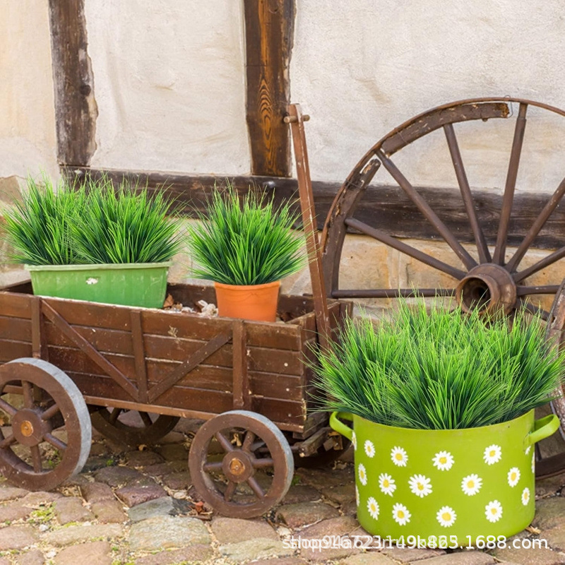 Amazon Spring Color 7-Pronged Spring Grass Plant Artificial Fake Flowers Autum Wedding Decoration Plastic Flowers and Green Plants Wholesale Aquatic Plants