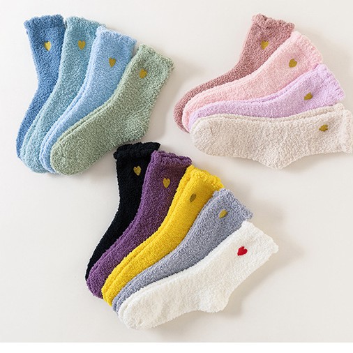 Cross-Border Autumn and Winter New Coral Velvet Socks Thickeneded Floor Socks Japanese Style Embroidered Heart Home Socks Warm Sleep Socks