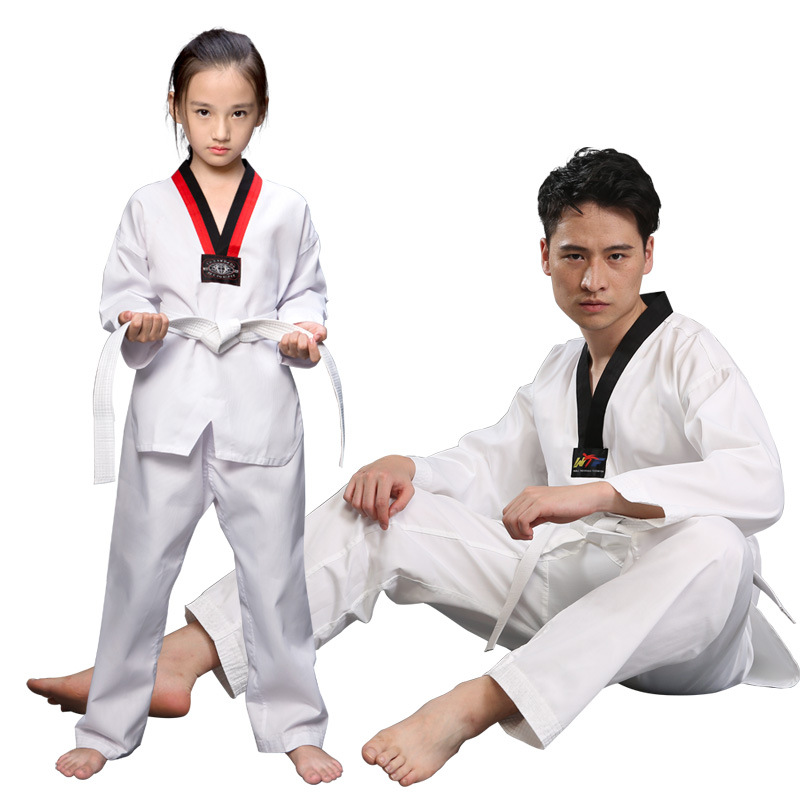 Pure Cotton Stripesd Long-Sleeved Short-Sleeved Children's and Adults' Autumn and Winter Training Clothes with Printed and Embroidered Taekwondo Clothing