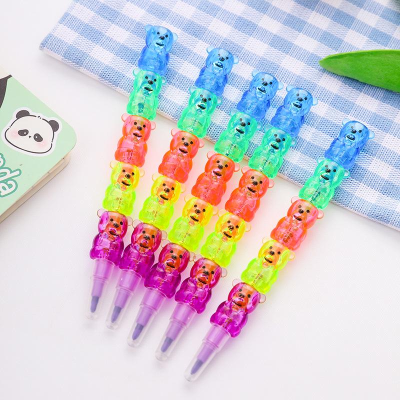 Мелки в виде мультяшного медведя, 5-секционные строительные блоки, 5-цветные пластиковые мелки, креативная офисная ручка, съемная пятиручка