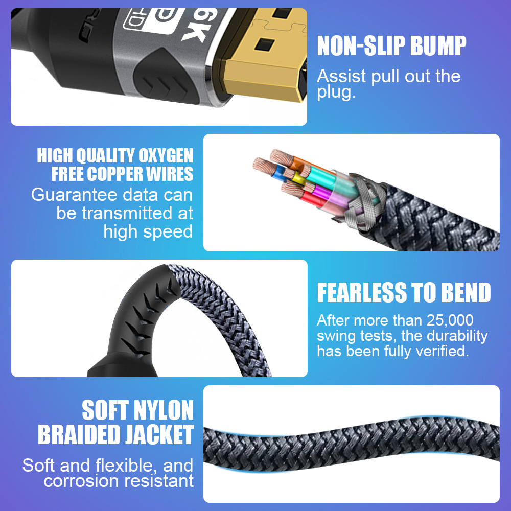 16Kdisplayport2.1@308K120Hz（Dsc)80Gbs Bandwidth Dp2.0 Cable Computer