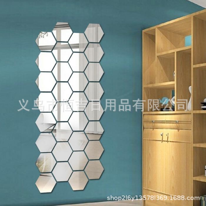 12-Piece Hexagonal Mirror Wall Stickers for Home Living Room Background Decoration Multi-Specification Adhesive Self-Adhesive Wall Stickers Hexagonal