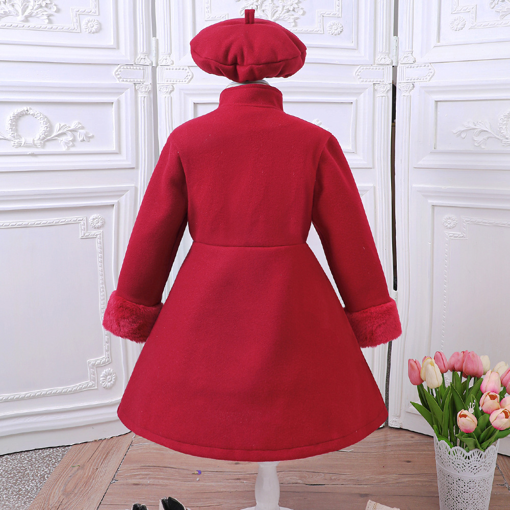 EW foreign trade children's clothing big girls autumn and winter new vertical collar double-breasted woolen coat with hat DWT632-C