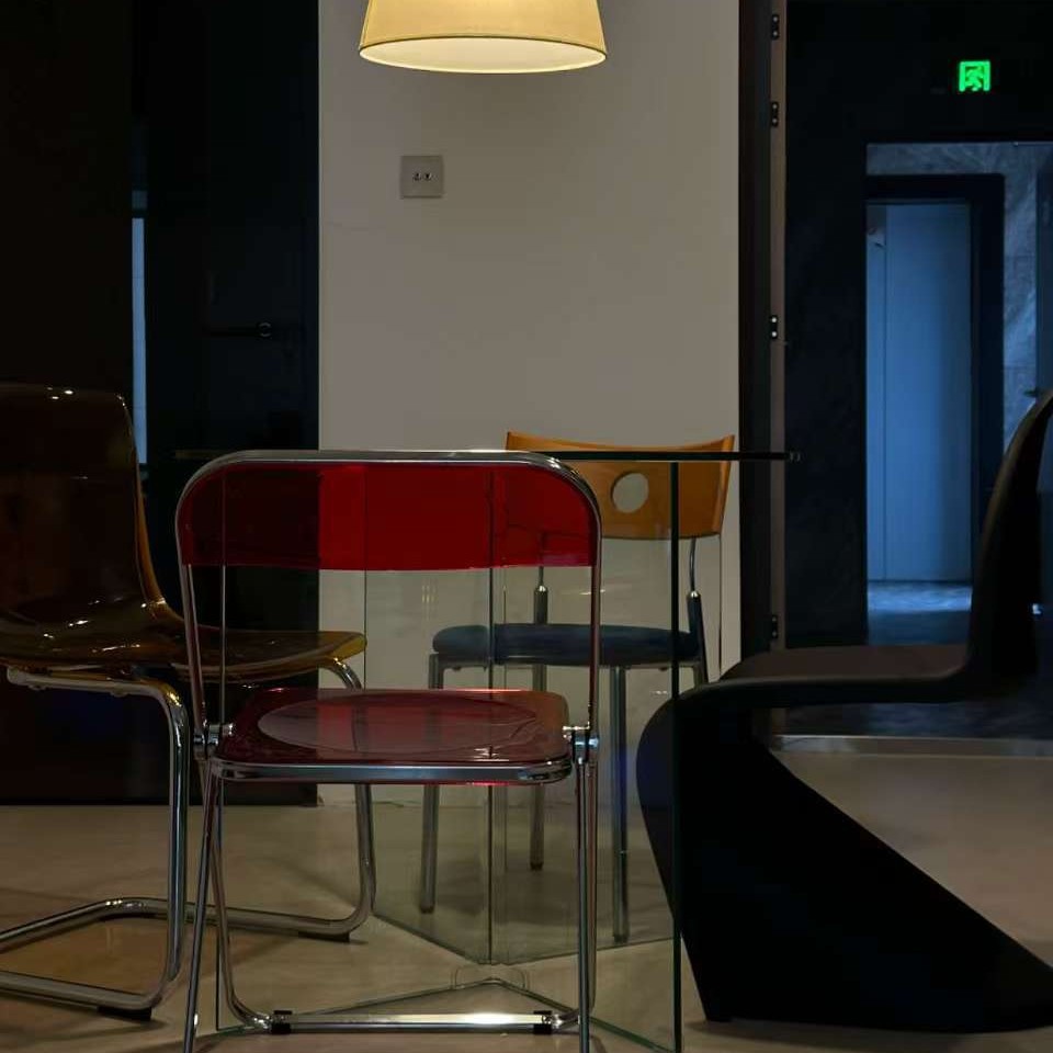 Coffee Shop Milk Tea Dessert Shop Tables and Chairs Industrial Style Stainless Steel Transparent Folding Chair Internet Celebrity Baking Cake Shop Combination