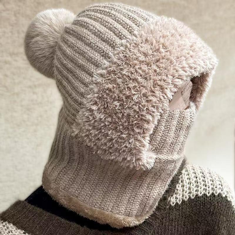 Autumn and Winter Women's Fisherman Hat, Women's Winter Multifunctional Hooded Scarf Integrated Hat, Neck Protection, Warmth and Cold Protection