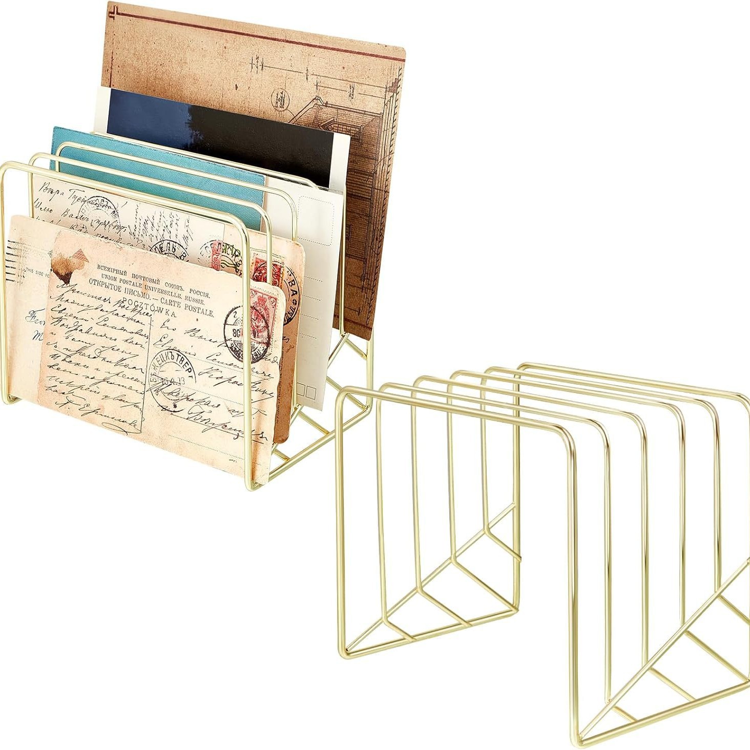 Modern Simple Scandinavian Style Desktop Golden Iron Bookshelf Magazine Rack File Rack Bookend