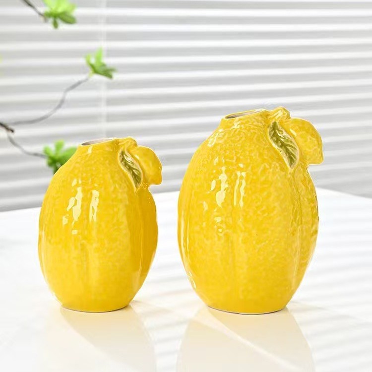 Lemon Hydroponic Vase Ceramic Desktop Living Room Entrance Hydroponic Ceramic Vase Flower Arrangement Living Room Decoration Kitchen