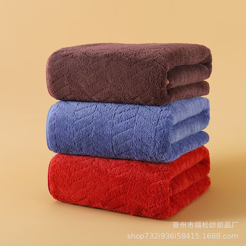 Cross-border Wheat Striped Towel Bath Towel Household Adult Thickened Double-sided Absorbent Wholesale Coral Fleece Wash Towel Bath Towel