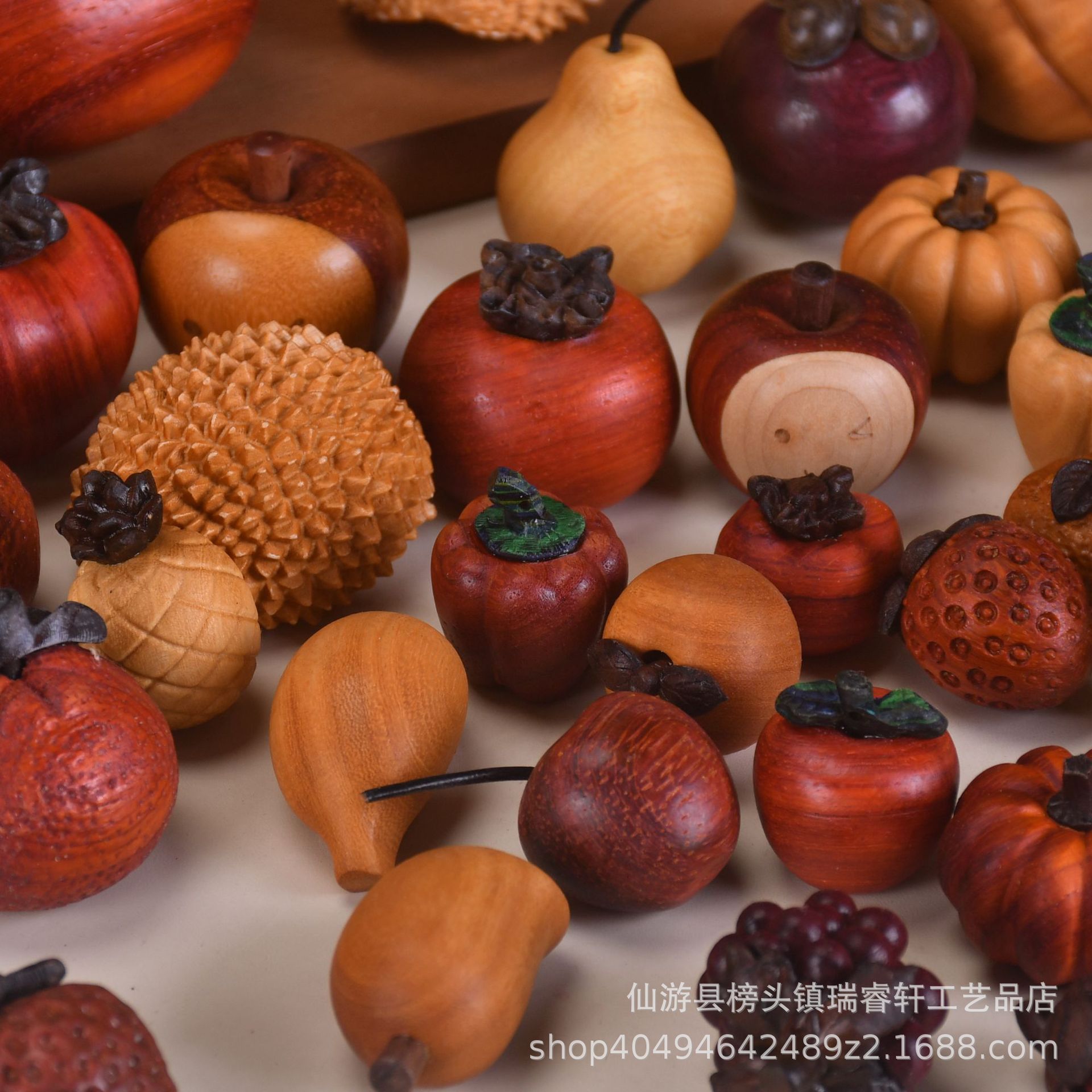Large Collection of Wood Carving Fruits, Apples, Mangosteen, Persimmons, Pears, Pumpkins, Eggplants, DIY Accessories, Pendants, Kidsren's Gifts Wholesale