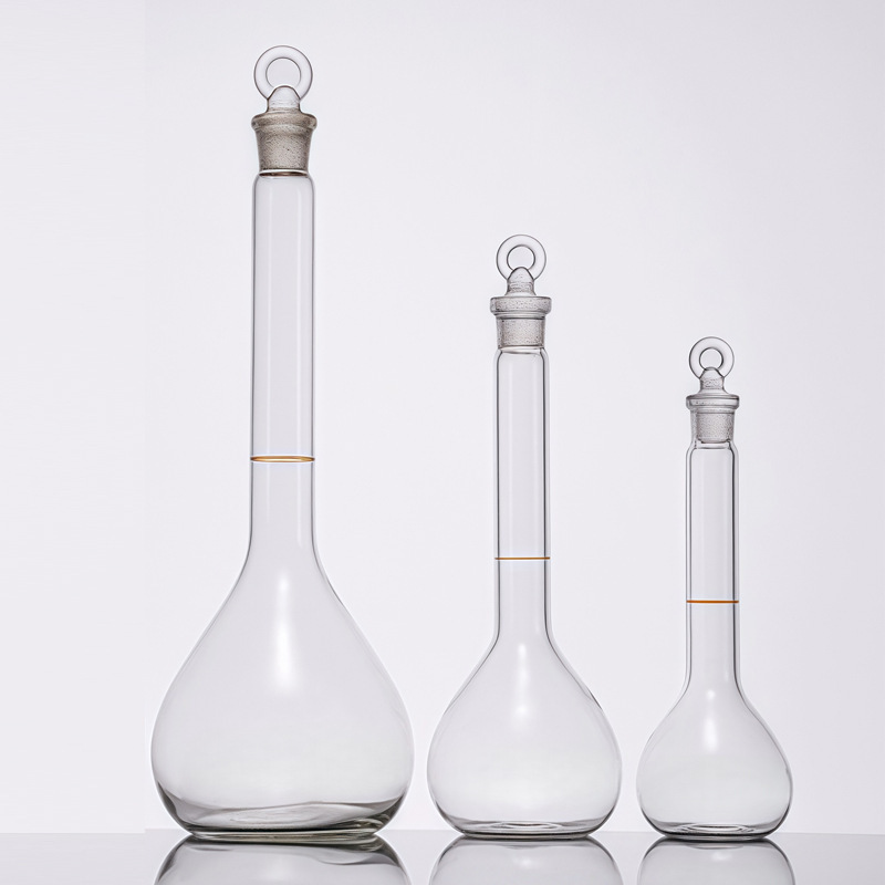In-Stock Laboratory Stoppered Glass Volumetric Flask 50 100 250 500ml Thickened Peach-Shaped Sealed Quantitative Flask
