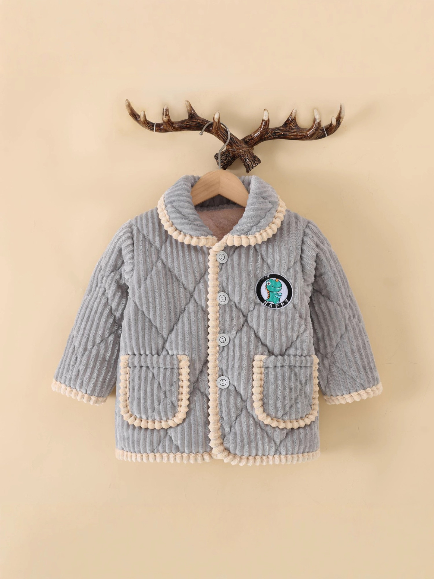 Single-Piece Top Autumn and Winter Kidsren's Pajamas Flannel Three-Layer Quilted Thickeneded Winter Thickeneded Home Clothes for Boys and Girls