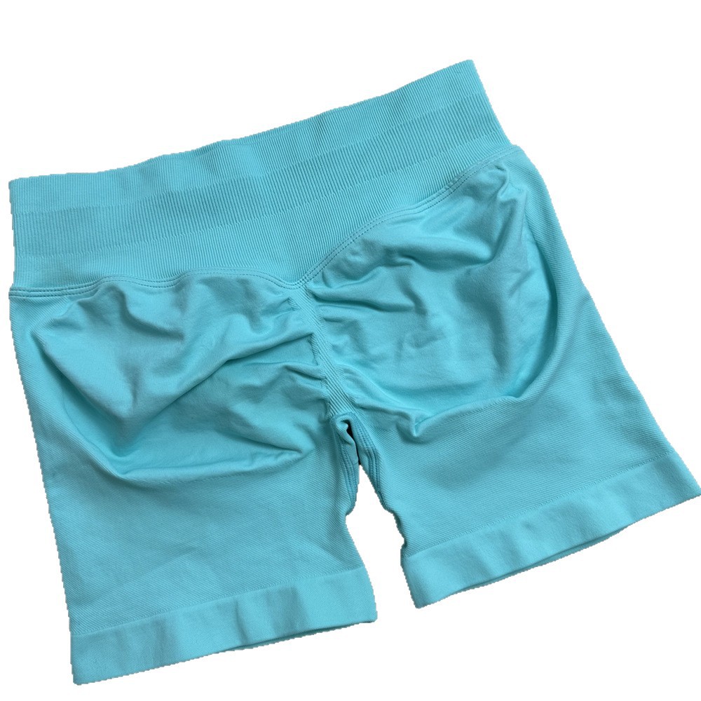 Dfyne Cross-Border Popular Candy-Colored Three-Section Waist Tight Pleated Seamless Three-Point Sports Yoga Shorts