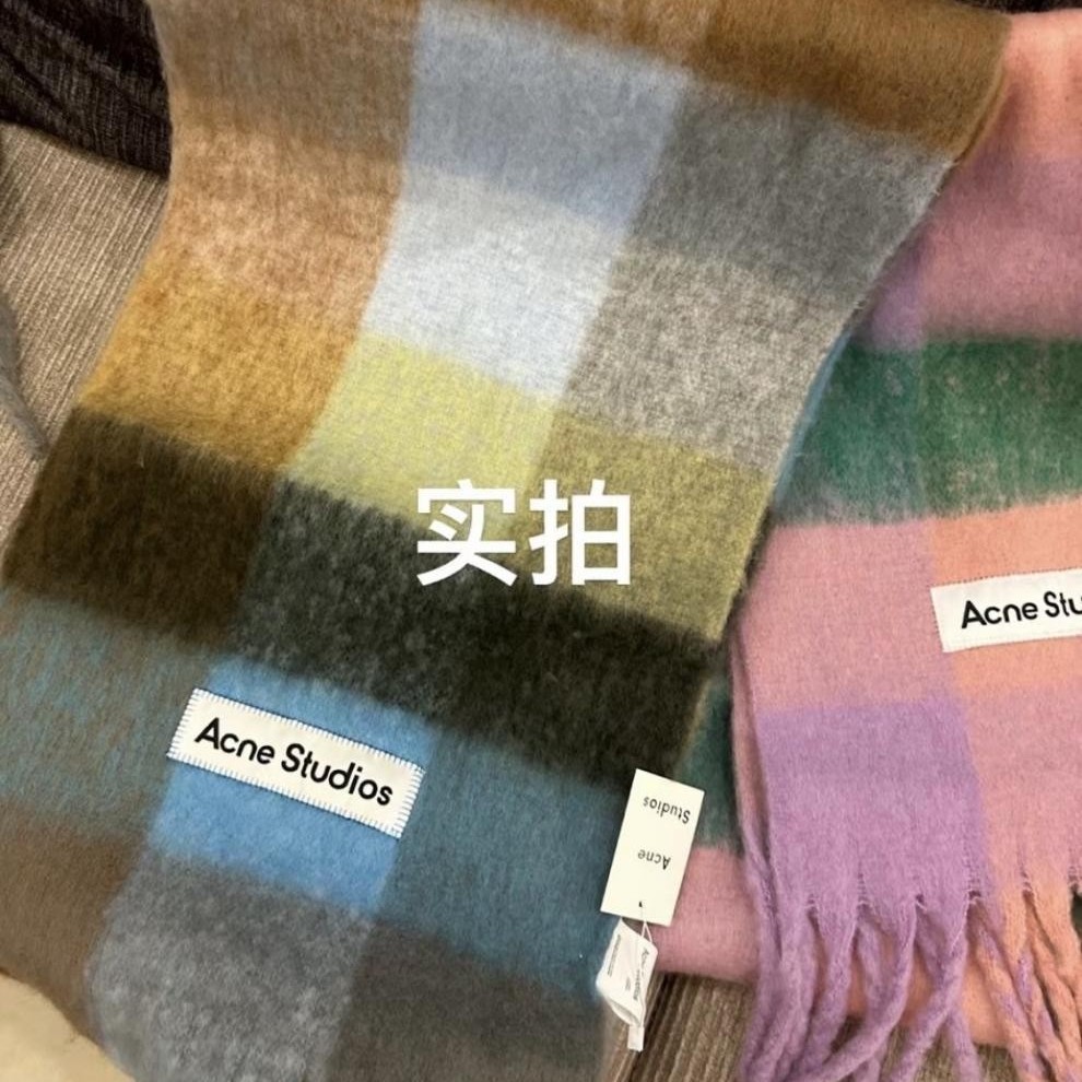 New Autumn and Winter Thickened Warm Rainbow Plaid Scarf European and American Style Loop Yarn Thick Tassel Color-Blocked Shawl