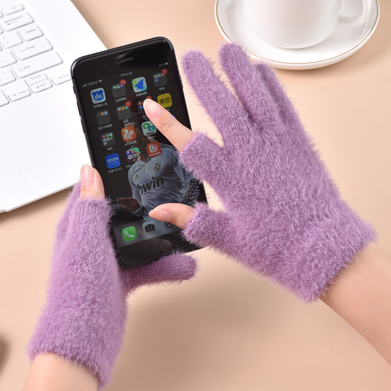 Cross-Border New Product Hot-Selling Anti-Mink Fur Fingerless Warm Fashionable Touchscreen Gloves for Mobile Games for Male and Female Students Knitted Gloves