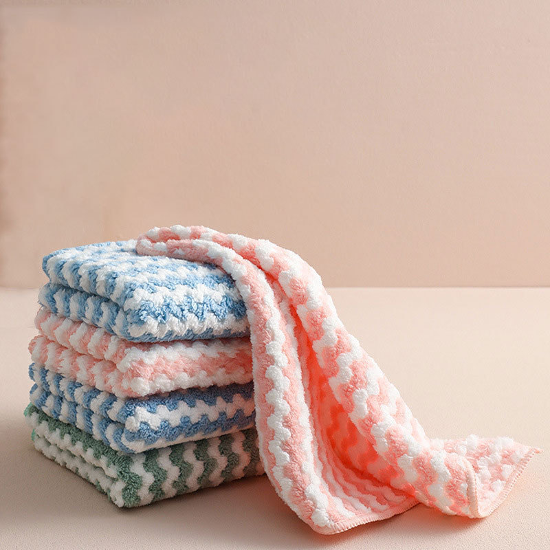 Thickened Cationic Water Ripple Dish Cloth Kitchen Cleaning Oil-free Coral Fleece Dish Cloth Wipe Table No Hair