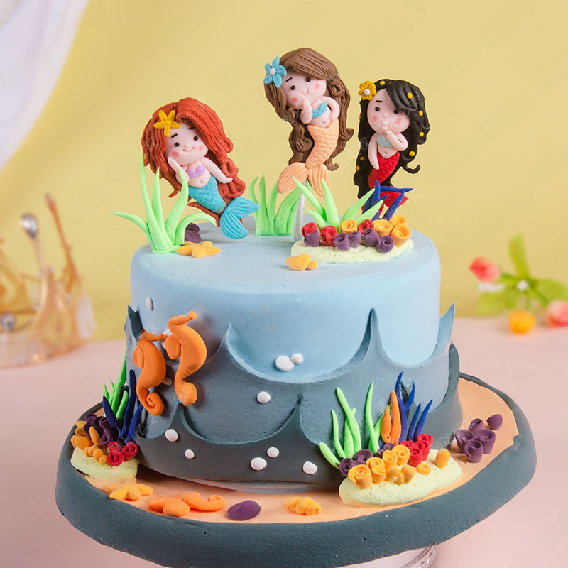 Summer Beach Diving Boy Cake Decoration Soft Pottery Small Shark Crab Mermaid Cartoon Birthday Party Plugin