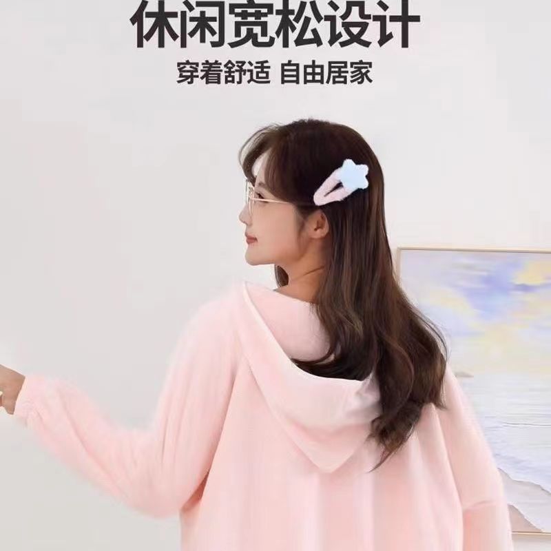Coral fleece bathrobe female adult bath bathrobe absorbent quick-drying home nightgown pink free size blue gray