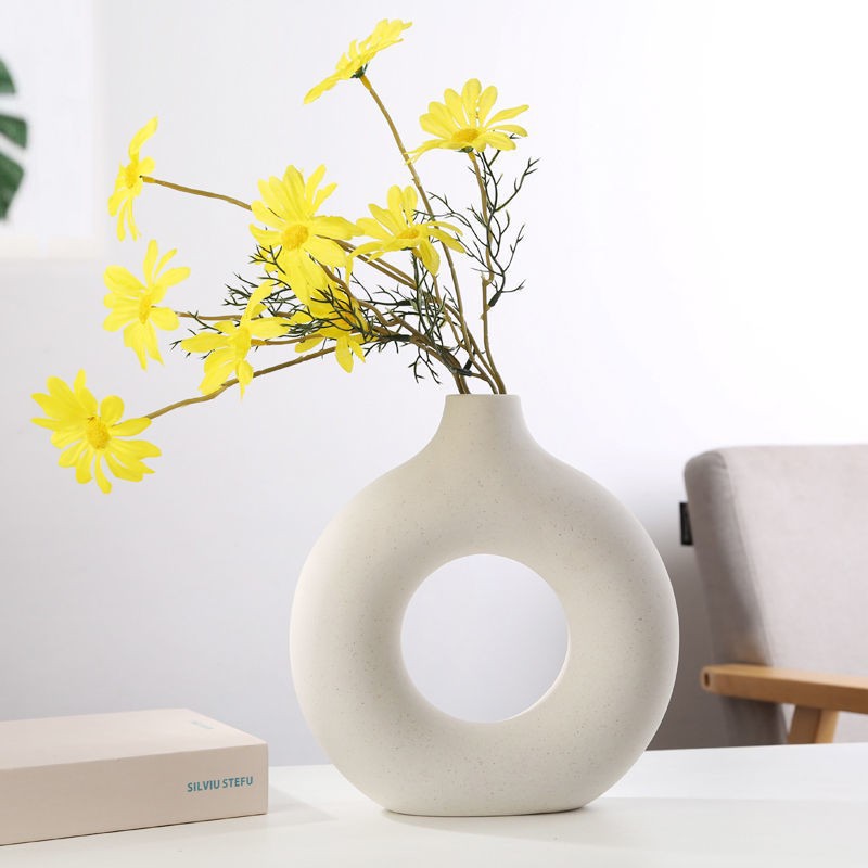 Nordic Ins Style Creative Round Donut Vase Home Decoration Crafts Living Room Flower Arrange Cross Border