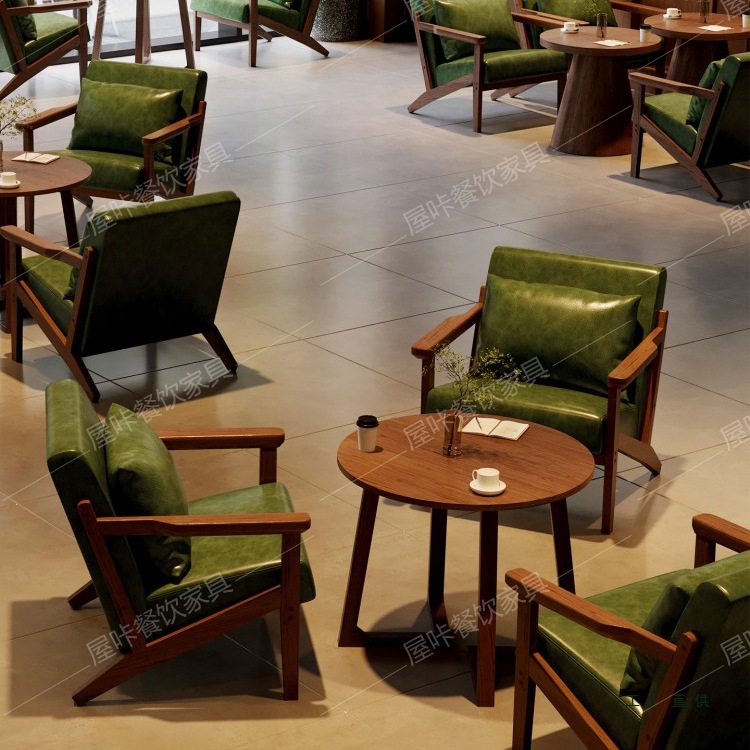 Retro Cafe Table and Chair Combination Milk Tea Shop Sofa B&B Restaurant Hotel Tea House Book Bar Booth Negotiation Commercial